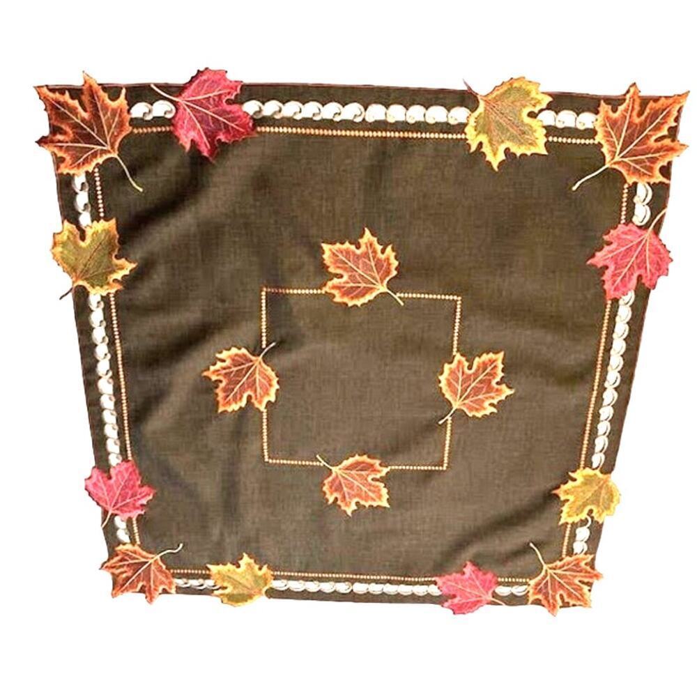 WIMPOLE STREET CREATIONS Embroidered Fall Leaves‎ 32" Square Tablecloth